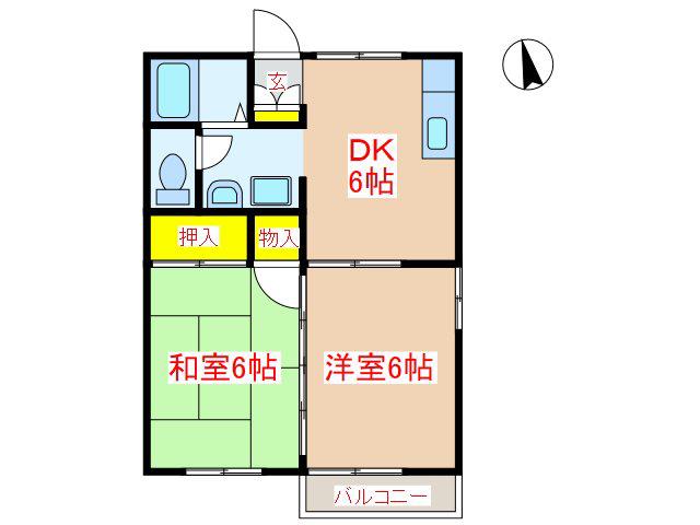 プレジール朝陽(2DK/1階)の間取り写真