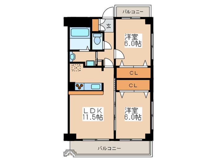 シャンティ・エム(2LDK/3階)の間取り写真