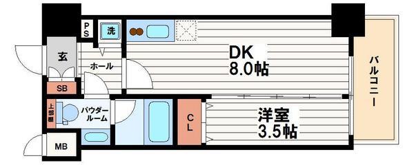 イグレック南本町(1DK/7階)の間取り写真