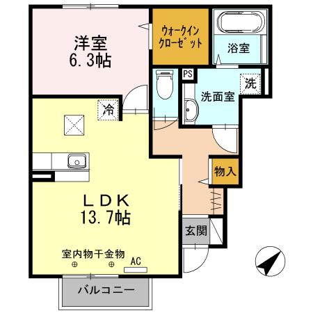 ヴィープルB棟(1LDK/1階)の間取り写真
