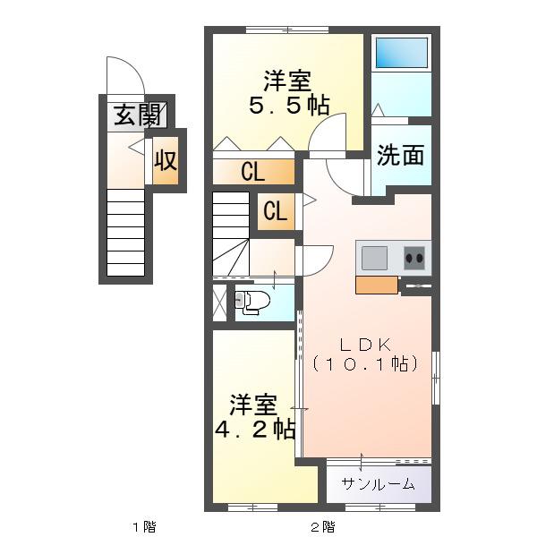 久居相川町 II(2LDK/2階)の間取り写真