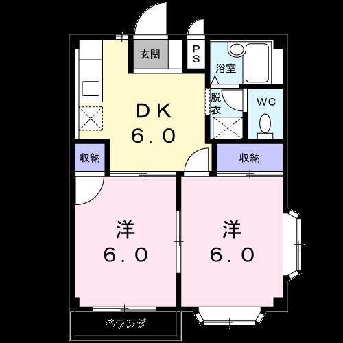 クレッセントハウスI(2DK/2階)の間取り写真