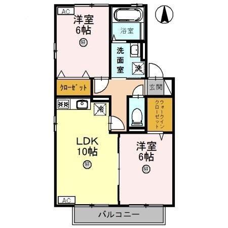 リビングタウン渕B(2LDK/2階)の間取り写真