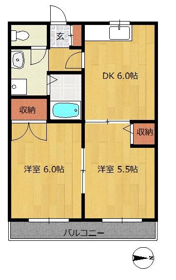 ペルテ津田沼(2DK/2階)の間取り写真