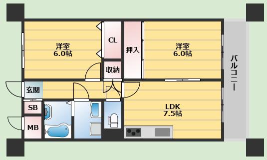 アルカディア箕輪(2LDK/1階)の間取り写真