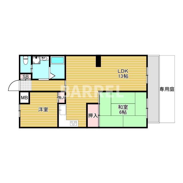 コスモハイツ上野(2LDK/1階)の間取り写真