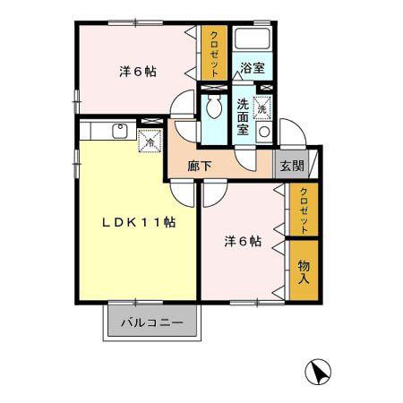 ベルサードA(2LDK/2階)の間取り写真