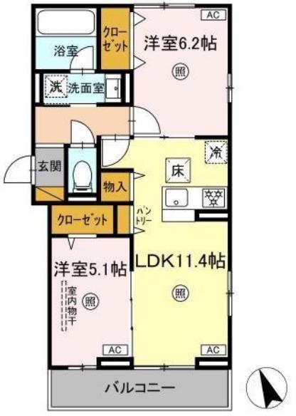 D-CORAL(2LDK/1階)の間取り写真