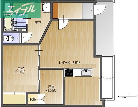 紀之美ビル(1SLDK/3階)の間取り写真