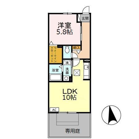 ボヌール里(1LDK/1階)の間取り写真