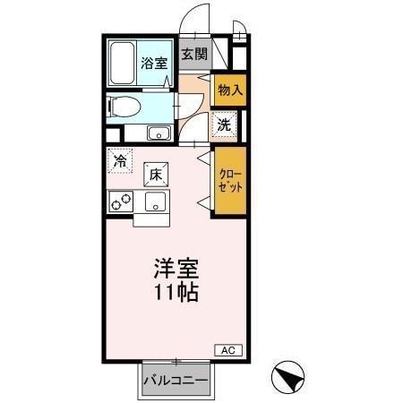 シンシアヒルズ(ワンルーム/1階)の間取り写真