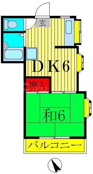 東初石コーポ(1DK/1階)の間取り写真