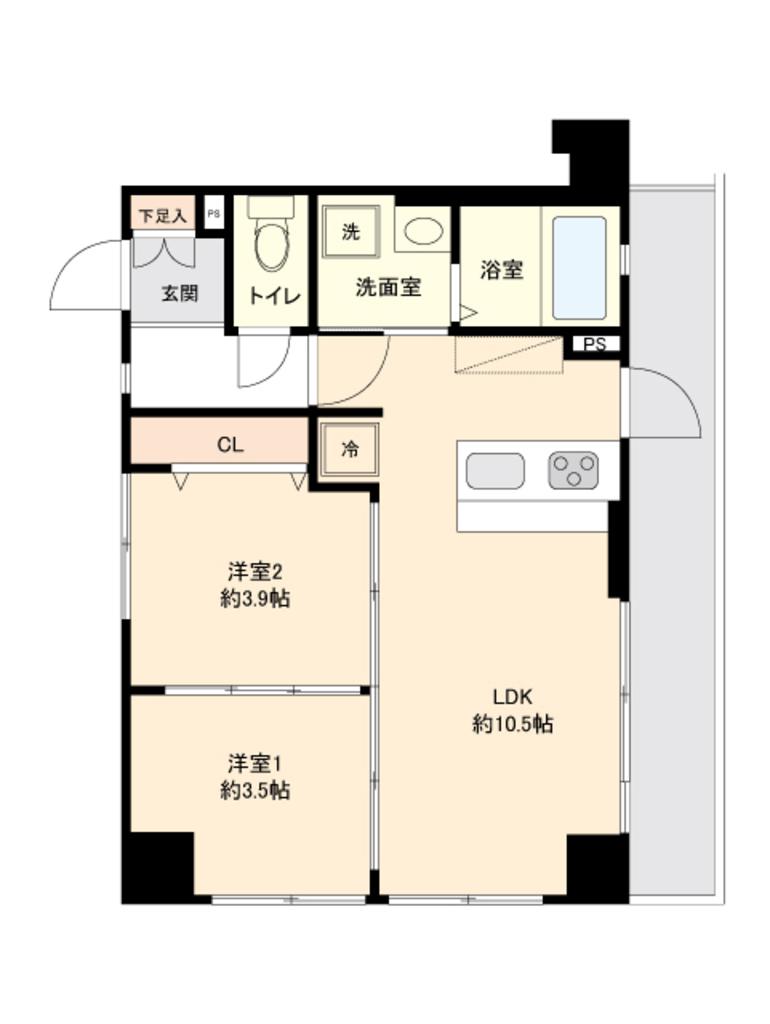 ワンルーフフラット西早稲田(2LDK/5階)の間取り写真