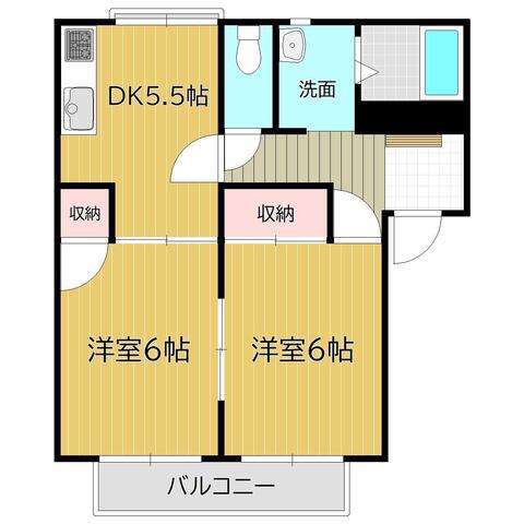 フレグランス浦安B(2DK/2階)の間取り写真