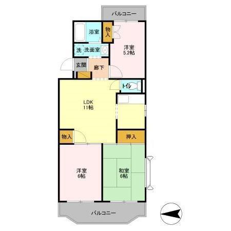 ジャスティス1番館(3LDK/1階)の間取り写真