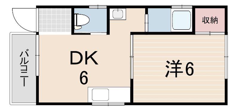 灘北キュービック(1DK/2階)の間取り写真