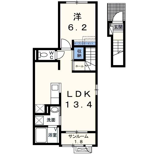 ルミエール・東横(1LDK/2階)の間取り写真