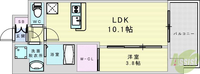 ソルテラスOSAKA御幣島(1LDK/2階)の間取り写真