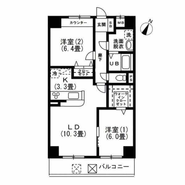 シェルフブラン上馬小泉公園(2LDK/1階)の間取り写真