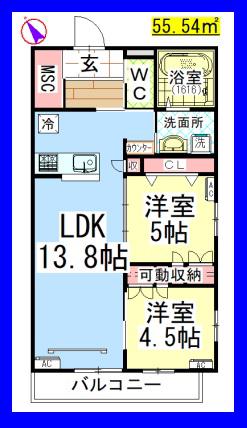 AF ラーベ2(2LDK/1階)の間取り写真