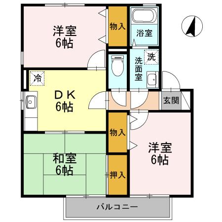 クリサンセマムB棟(3DK/1階)の間取り写真