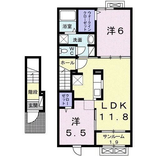 ヴィラ アクシア(2LDK/2階)の間取り写真