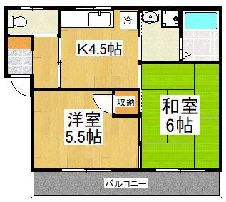 指月ハイムⅠ(2K/2階)の間取り写真