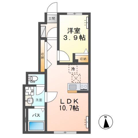 VERSEAU(1LDK/1階)の間取り写真