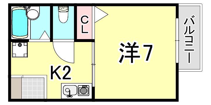 ブロスハイツ住吉本町(1K/2階)の間取り写真