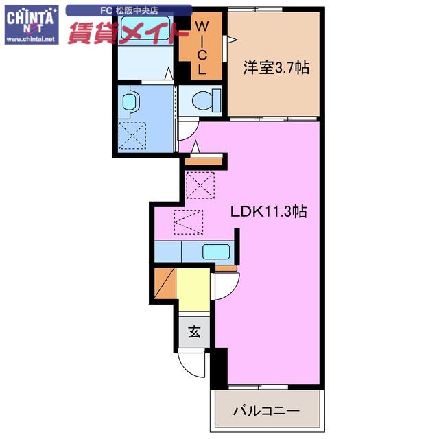 フュテル ヴァンクールB(1LDK/1階)の間取り写真