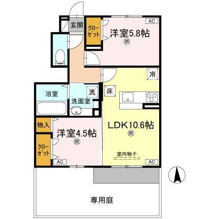シャンス・ヴィラージュII(2LDK/1階)の間取り写真