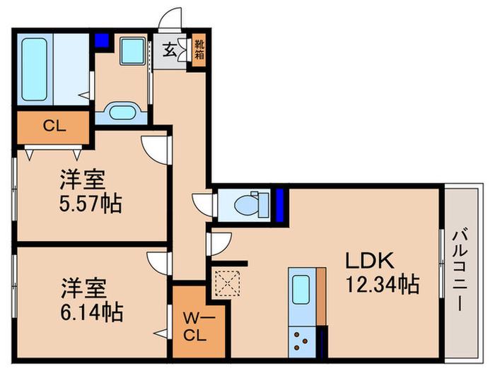 ウエスト PATH I(2LDK/3階)の間取り写真