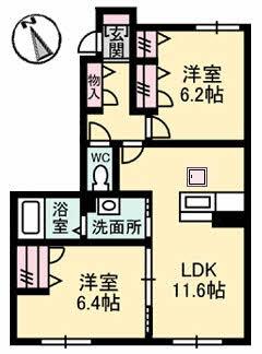 ヴィラ・コモド天庫(2LDK/1階)の間取り写真