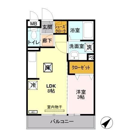 サンボナール新前橋(1LDK/1階)の間取り写真