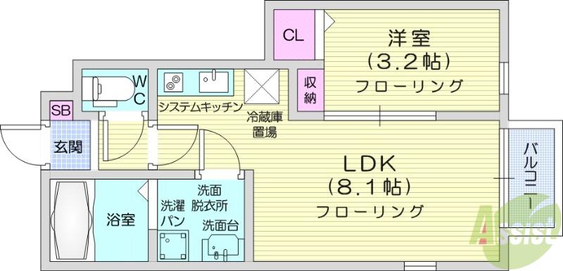 シエル宮町2(1LDK/1階)の間取り写真