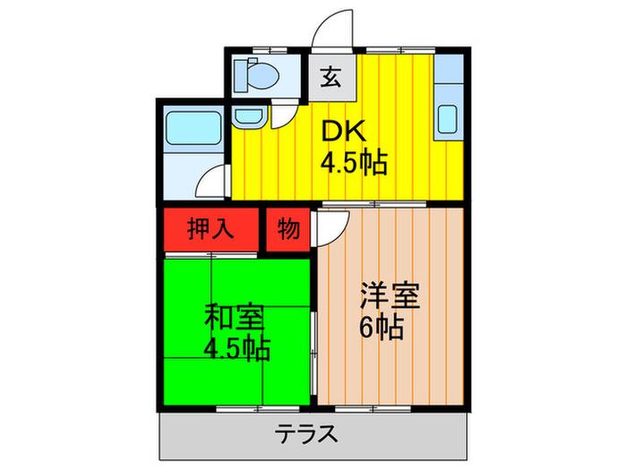ハイツ峰 東棟(2DK/1階)の間取り写真