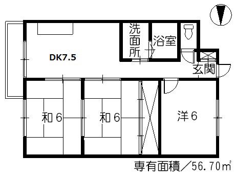 鶴江ハイツ(3DK/3階)の間取り写真