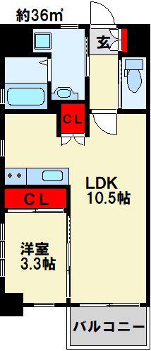 PROTO CITY戸畑(1LDK/7階)の間取り写真