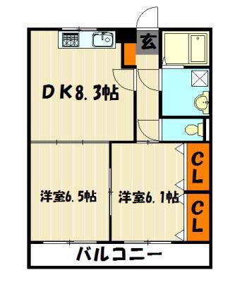 プリムローズ(2DK/3階)の間取り写真