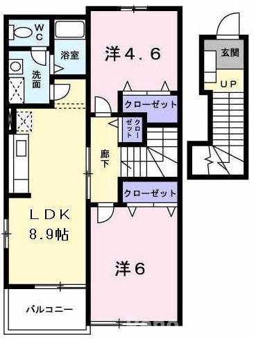 エヴァーグリーン吉富A(2LDK/2階)の間取り写真