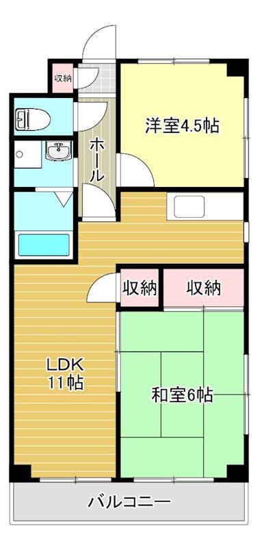 ビューフラッツオオキ(2LDK/2階)の間取り写真