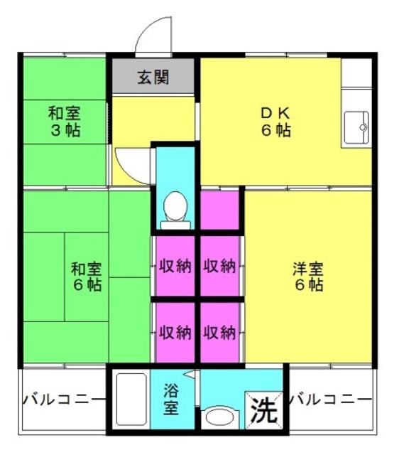 ビレッジハウス宮の前(3DK/3階)の間取り写真