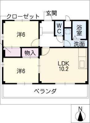 ヒルトップハイツ(2LDK/2階)の間取り写真