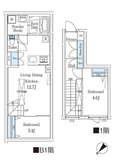 CREATIF学芸大学(2LDK/1階)の間取り写真