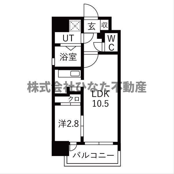 ワールドアイ大阪フェリーチェ(1LDK/2階)の間取り写真