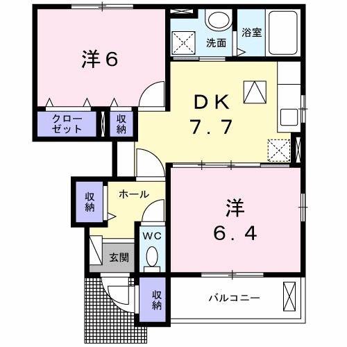 ベルエンティ(2DK/1階)の間取り写真