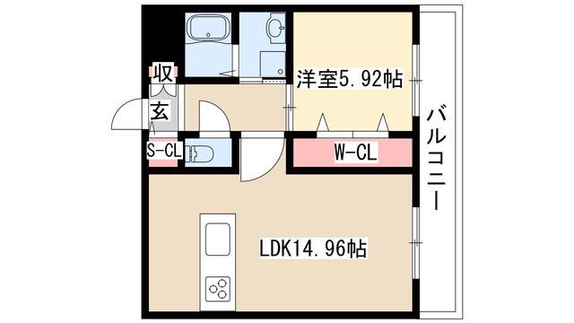 UNROOM(1LDK/9階)の間取り写真
