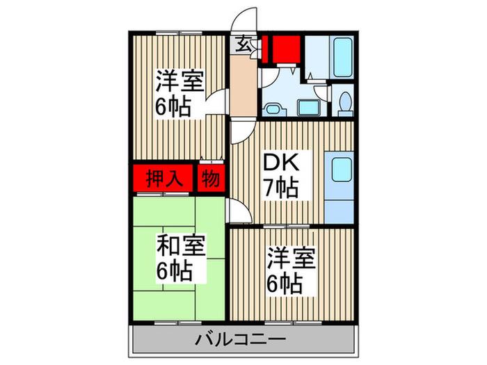 グリーンコート山中(3DK/1階)の間取り写真