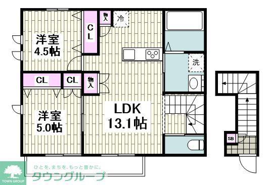 TERRACE HANA (2LDK/2階)の間取り写真