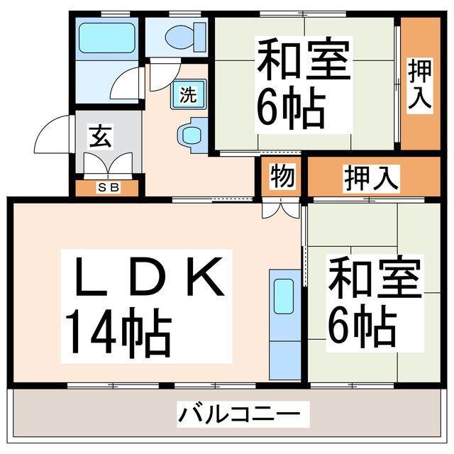 コーポ銀杏健軍(2LDK/4階)の間取り写真